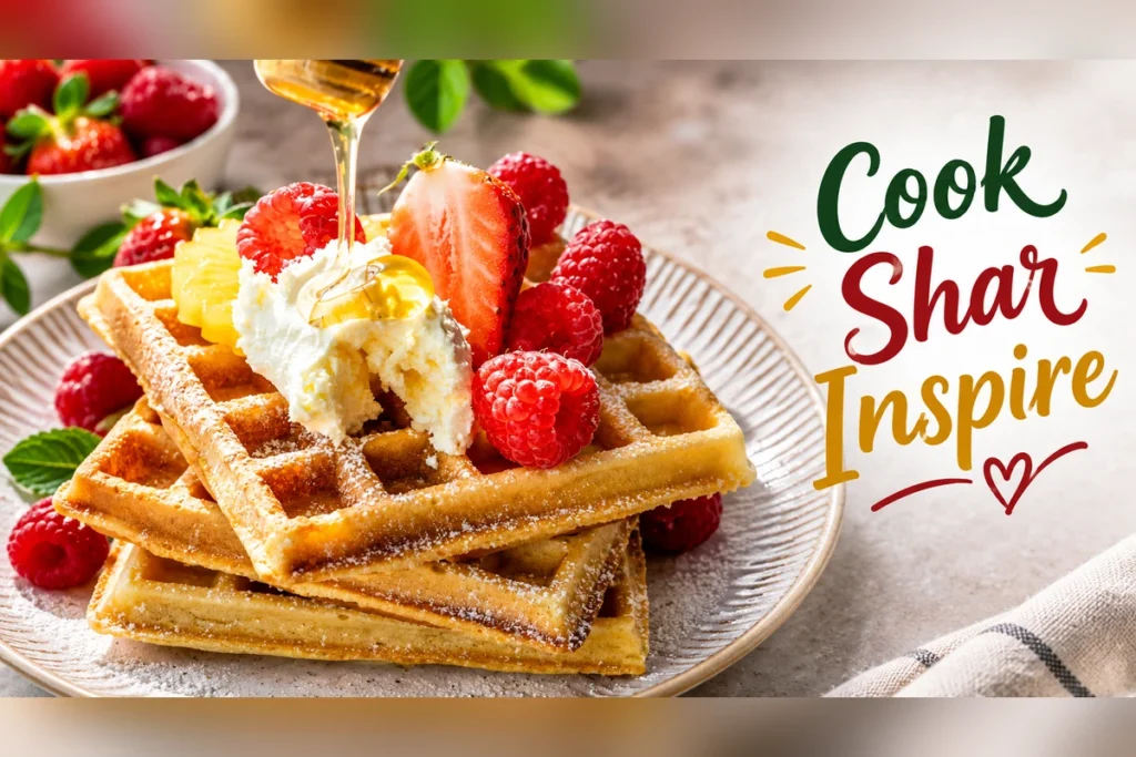 Golden homemade honey waffles