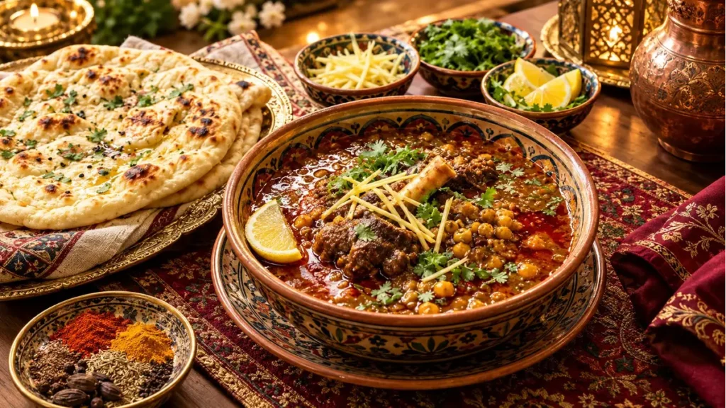 Dal Nihari Recipe: A Rich, Slow-Cooked Beef and Lentil Curry Pakistani dal nihari with tender beef, chana dal, rich curry gravy, and fresh ginger garnish.